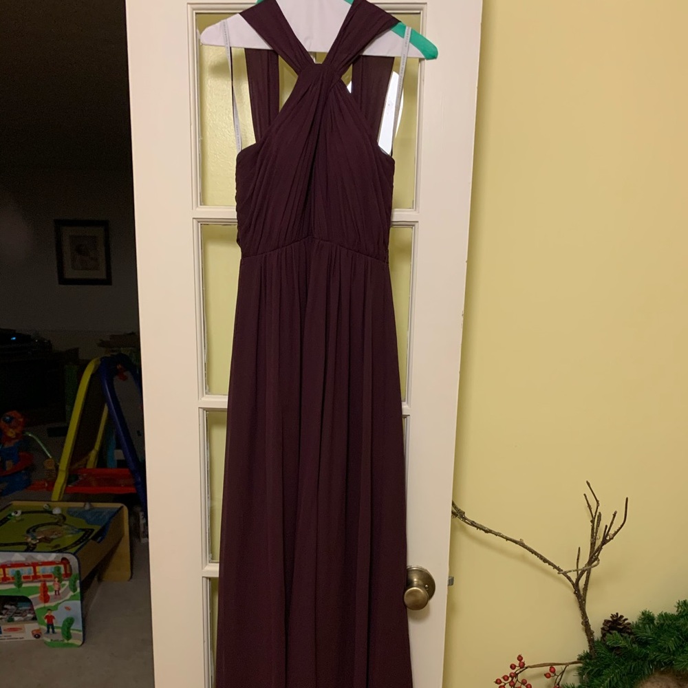 Full length dark purple bridesmaid/ prom dress